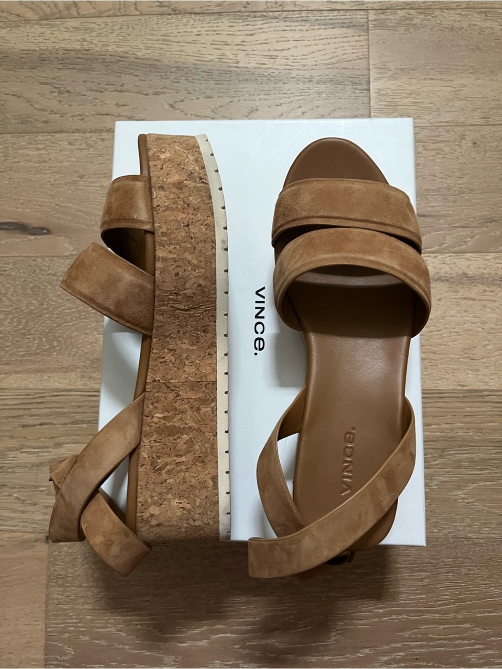Vince Tan Suede Cork Platform Sandals